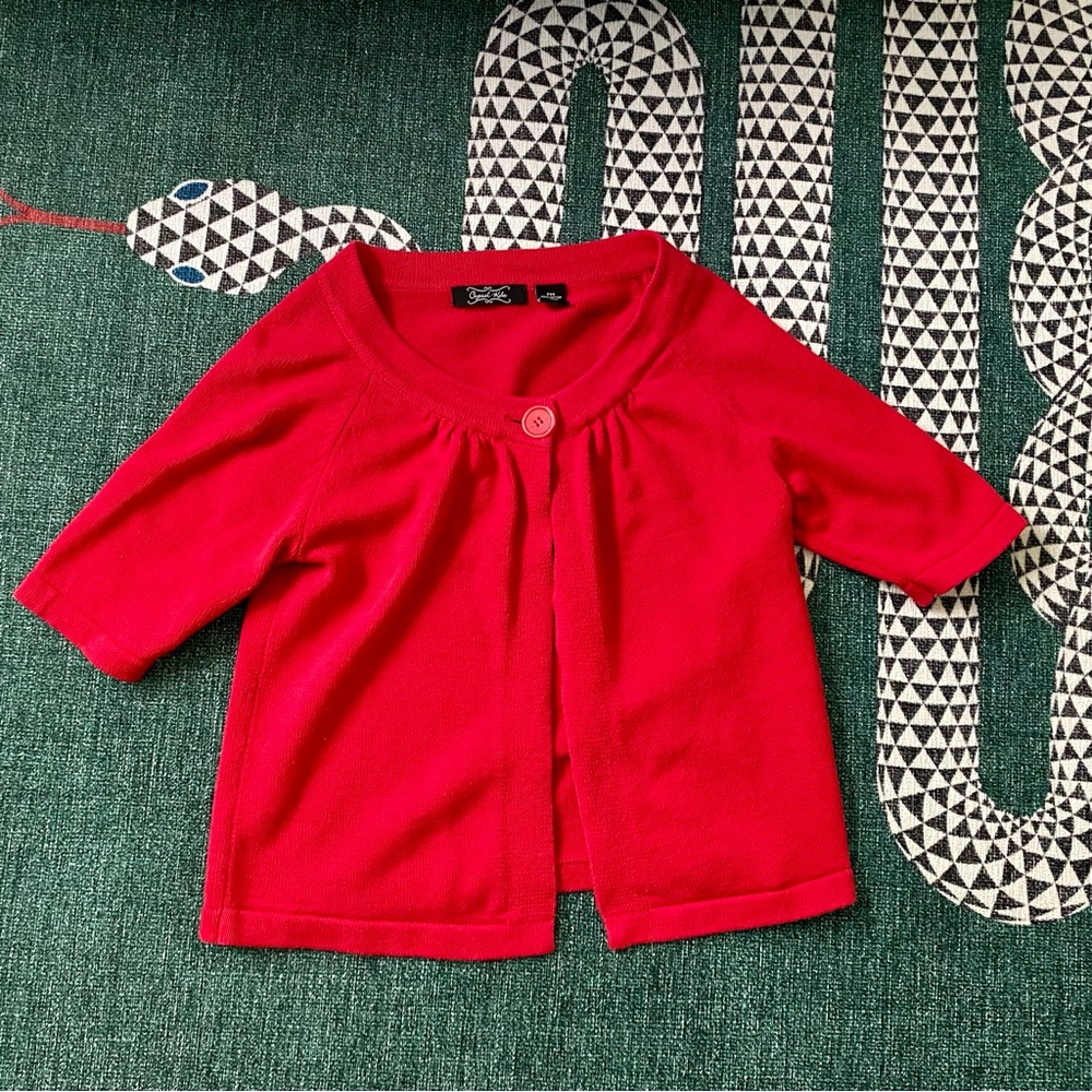 VTG 90s Crystal Kobe Red Short-Sleeve Sweater Cape (Size PM)